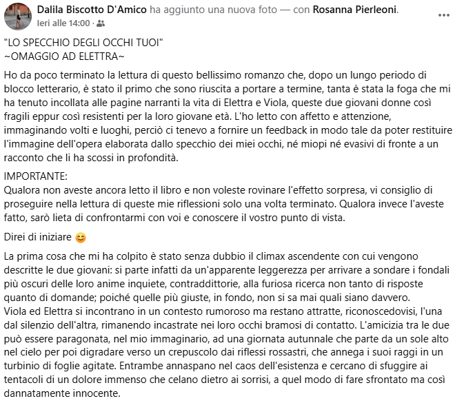 Lo specchio degli occhi tuoi | La voce del lettore (D. D’Amico)